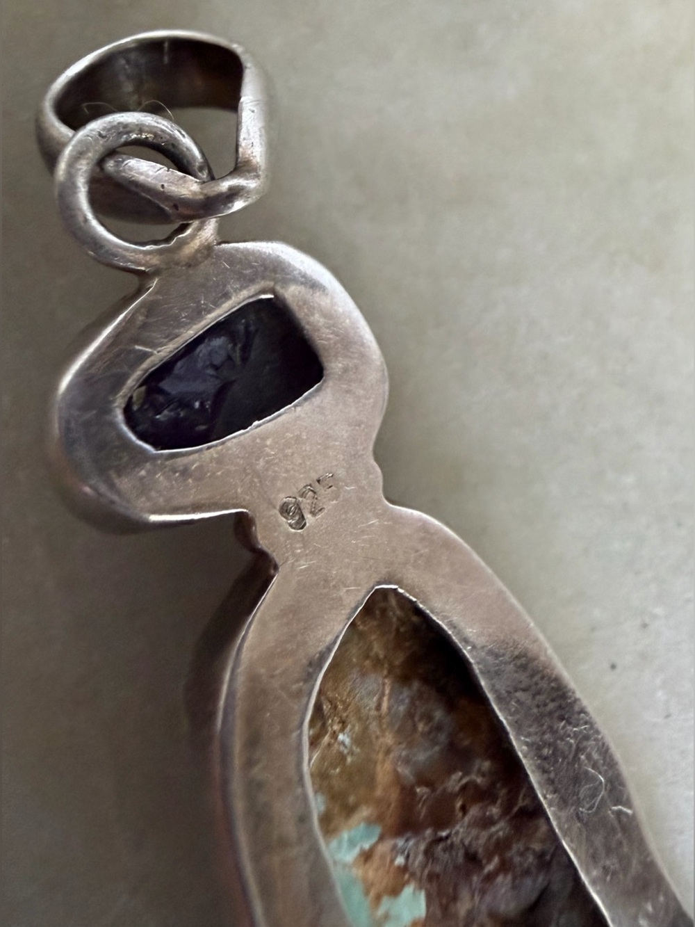 Native American Sterling Silver Turquoise Amethyst Sterling Silver Pendant 7.76g - Picture 3 of 5
